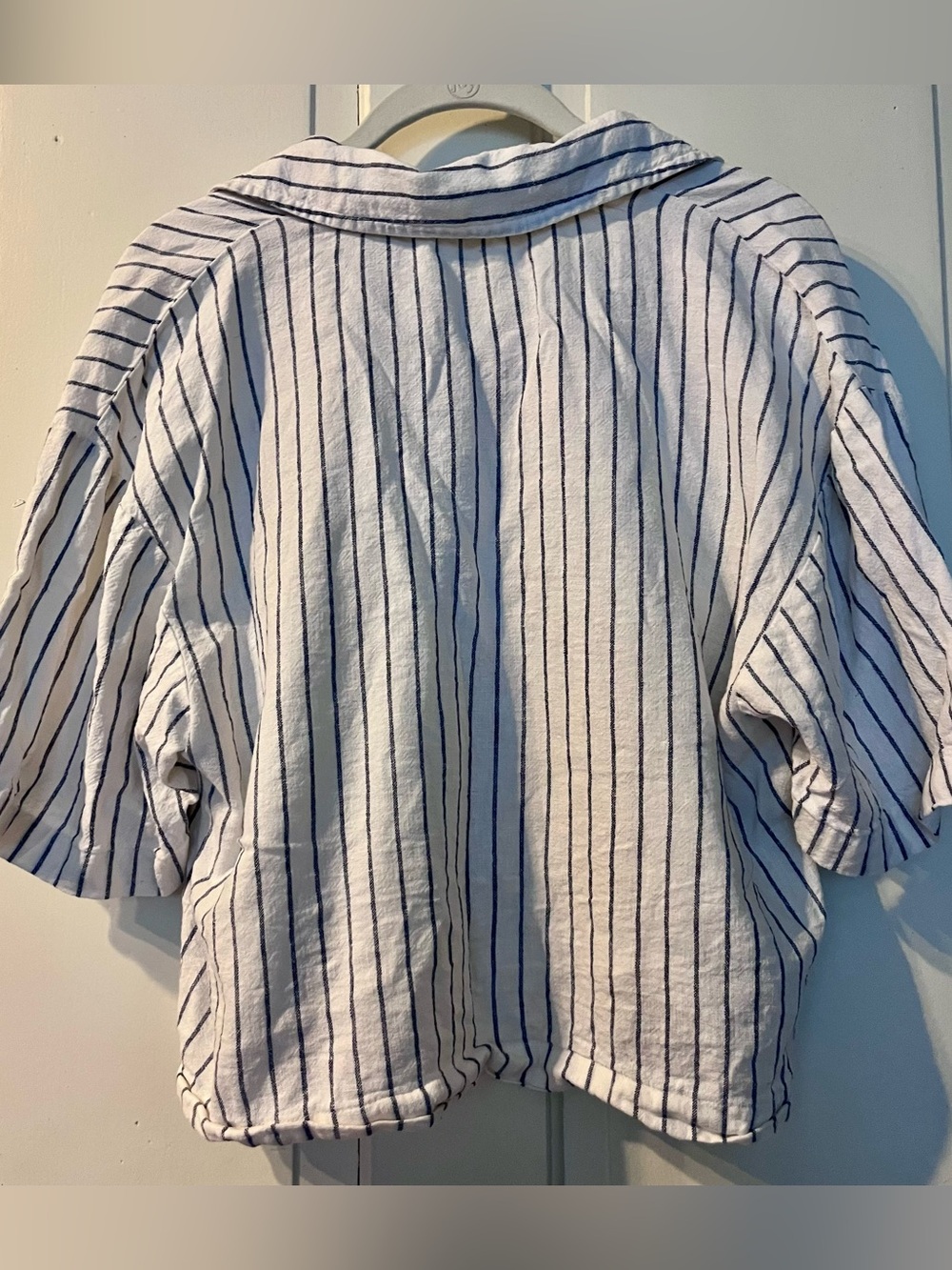 Abercrombie & Fitch Striped Linen Short Sleeve Blouse 🤍🩵 🐠 ☀️ - Picture 2 of 4